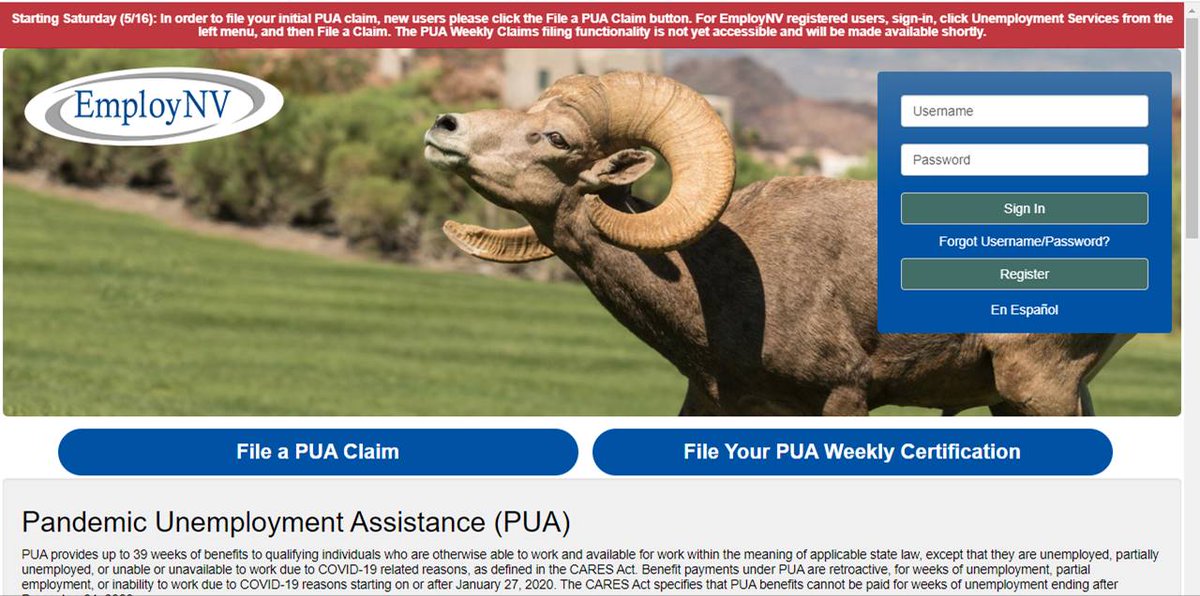 DetrNevada's tweet photo. The PUA Weekly Claims filing functionality is not yet accessible and will be made available shortly. (2 out of 2) https://t.co/YOklXaCv7n