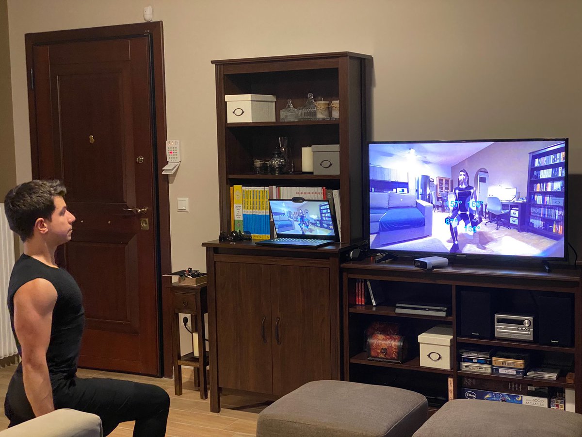 pterneas's tweet photo. Today, we are doing some dumbbell lunges with the help of #LightBuzz AI + Azure Kinect!
#home #workout #kinect #AI #lightbuzz https://t.co/VdzpR5c5bx