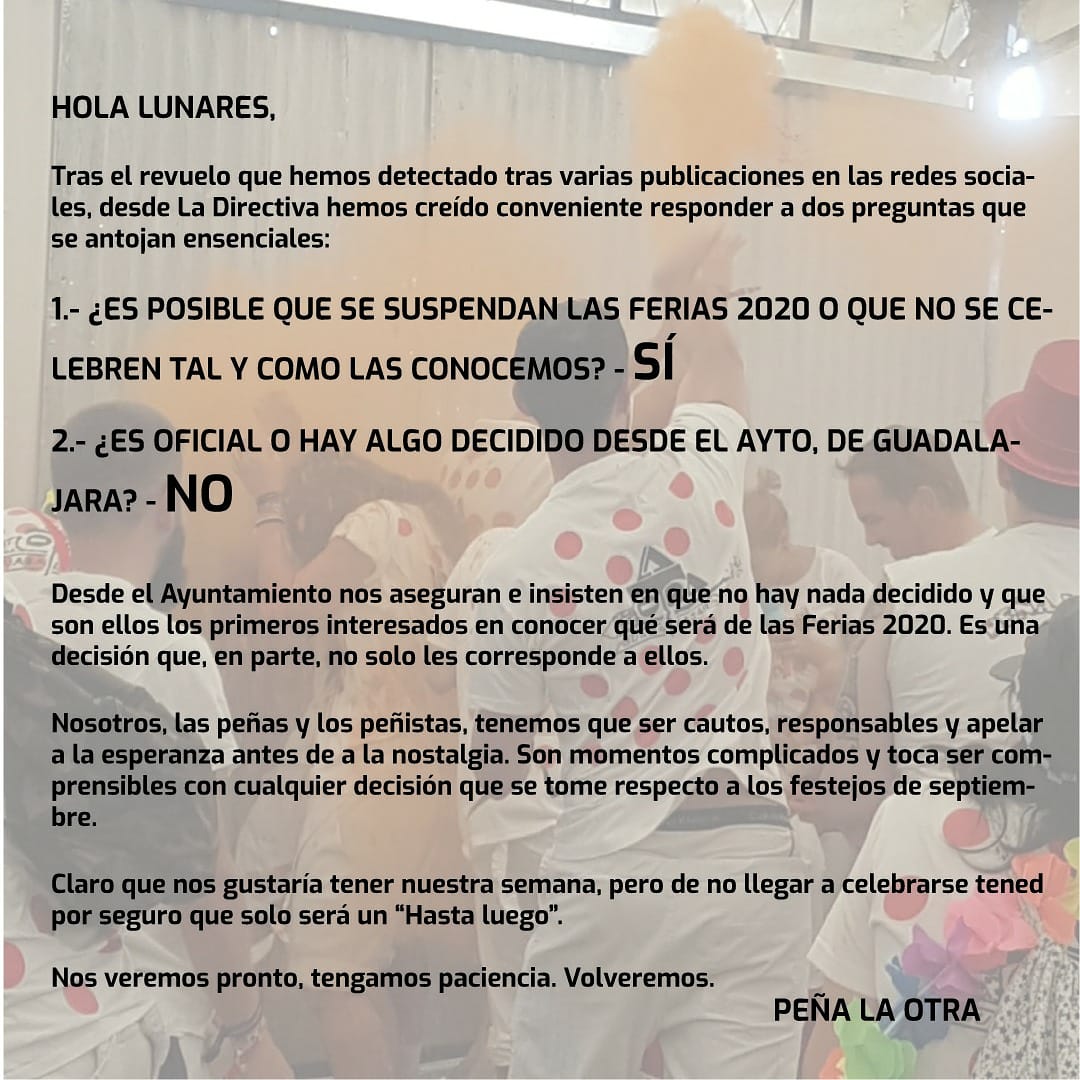 LaOtraGuada's tweet photo. Hola Lunares,⁣
⁣
Tenemos algo importante que deciros.⁣
⁣
#Ferias2020 #DeLaOtra #Guadalajara⁣
⁣ https://t.co/ECTjX6Dq11