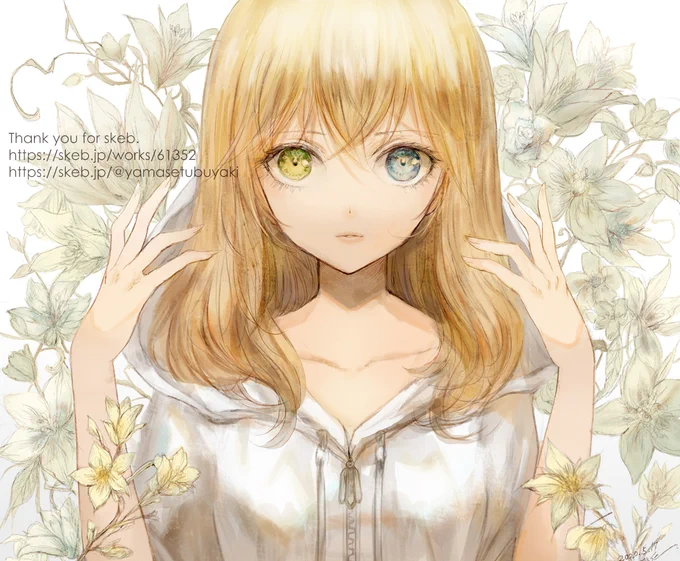 Skebでオッドアイの女の子を描かせていただきました。 