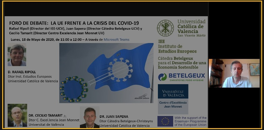 JuanSapena's tweet photo. Hoy en la @CChristeyns hemos debatido sobre las políticas de la UE ante la crisis económica del Covid-19, con @cecilio31, Rafael Ripoll y @JuanSapena https://t.co/X6avq2J4cn