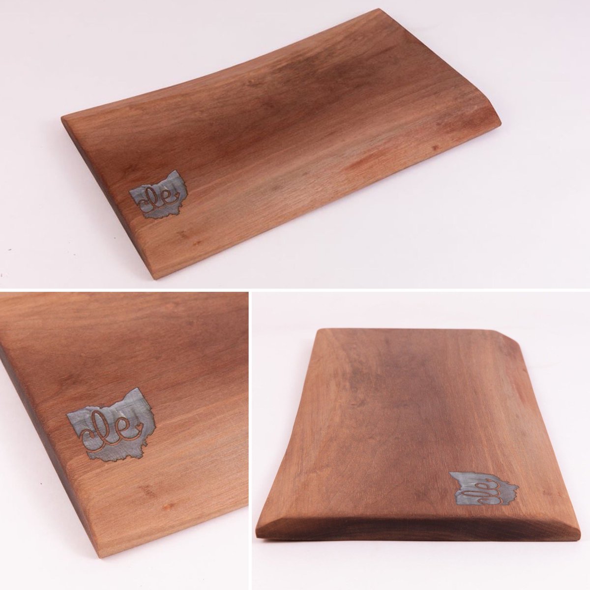BoardCleveland's tweet photo. Live edge walnut serving board, laser engraved and filled with epoxy. https://t.co/a83NTRQ7Er