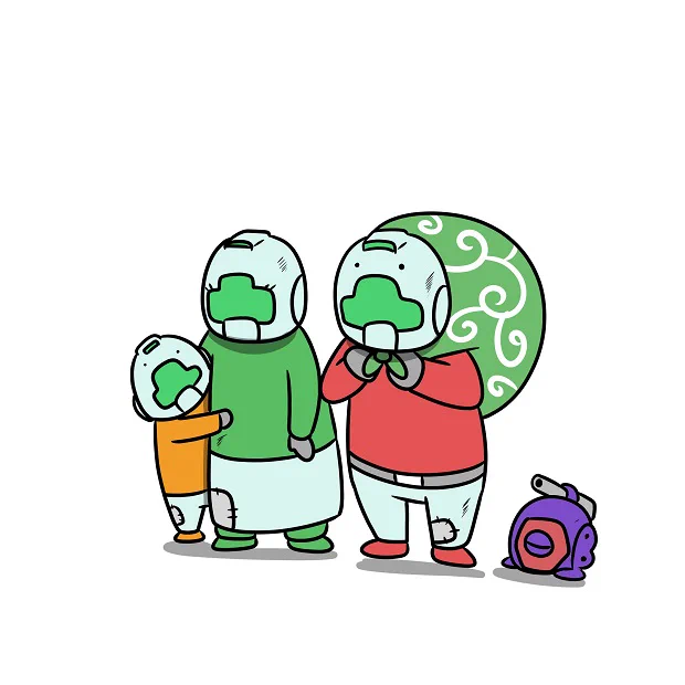 山のような巨人に家を踏みつぶされてしまった時のジムヘンソン一家 