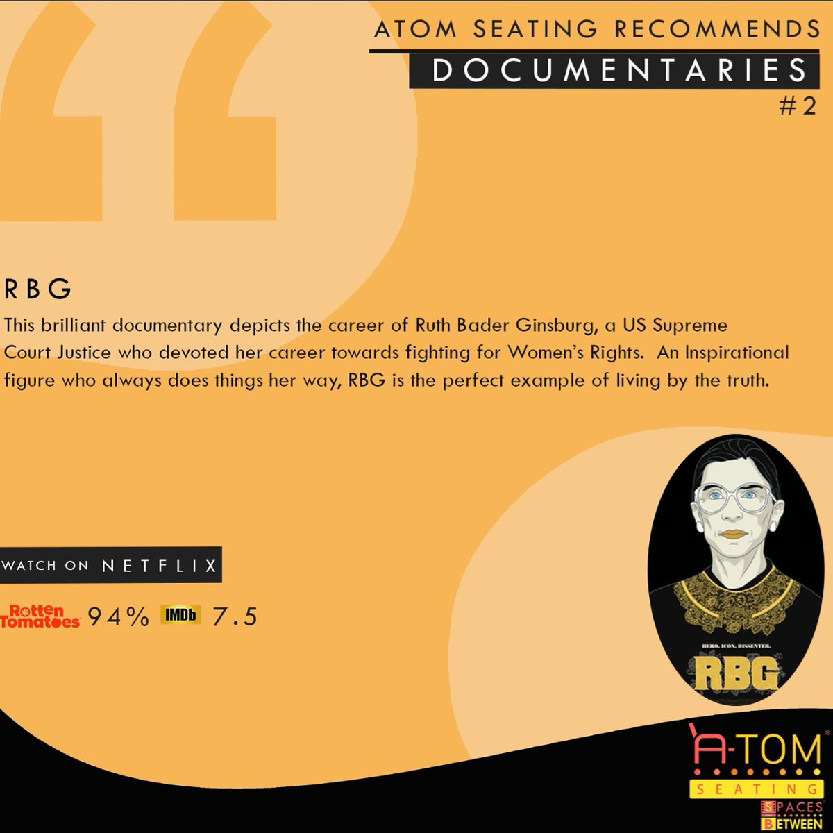 AtomSeating's tweet photo. Documentary Countdown - 2
RBG
#Documentary #AtomSeating #BoredAtHome #Bing #DocumentariesToWatch #Netflix #NetflixDocumentary #InclineToRecline #StayAtHome #HomeStay #MustWatch #StayHome #StaySafe #Bored #Drama #RBG #RuthBaderGinsburg #Justice #America #NotoriousRBG #NetflixUSA https://t.co/OurhNVVHkQ