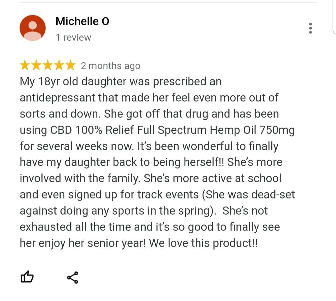 cbd_100's tweet photo. This was a Google review left by one of our loyal customers. Another life-changing story and a testament as to why Relief Matters. ❤🙌
#reliefmatters #lifechanging
#cbd100percentrelief #cbd
#cbdhealth #cbdproducts
#mentalhealth #thefuture
#cbdproducts #cbdlife https://t.co/ffTaoY1rmY