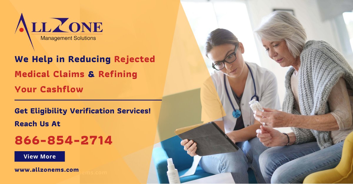 We help in reducing rejected medical #claims and refine your cashflow. Get #Healthcare #EligibilityVerification Services at 866-854-2714 or visit allzonems.com/eligibility-ve…

#insurancepolicy #HIPAA #medicalbilling