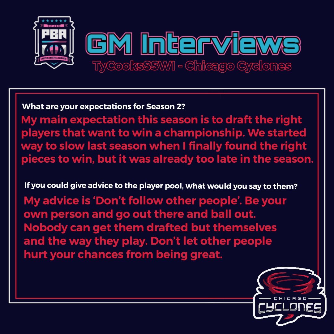 Here are <a href="/ChicagoCyclone1/">Chicago Cyclones</a> GM, @TyCooksSSWI, expectations for season 2!

<a href="/RankEm_/">RankEm</a> <a href="/youFamousEnough/">2KL</a> <a href="/OGKINGCURT/">Curt 🌰</a> @the2kzone <a href="/WalkOnWarriors/">⚠️ Walk-On Warriors</a>