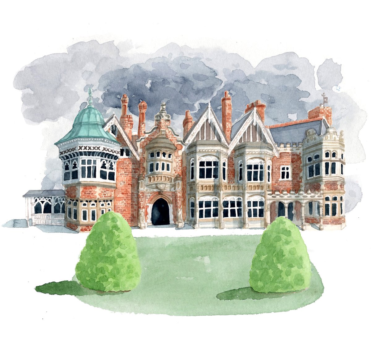 Bletchley Park: an illustration I started last weekend on VE day. With tributes in the news following the death of one of the last female code breakers, Ann Mitchell who worked there on secret WW2 intelligence tasks it seemed a good time to share. #illustration #bletchleypark