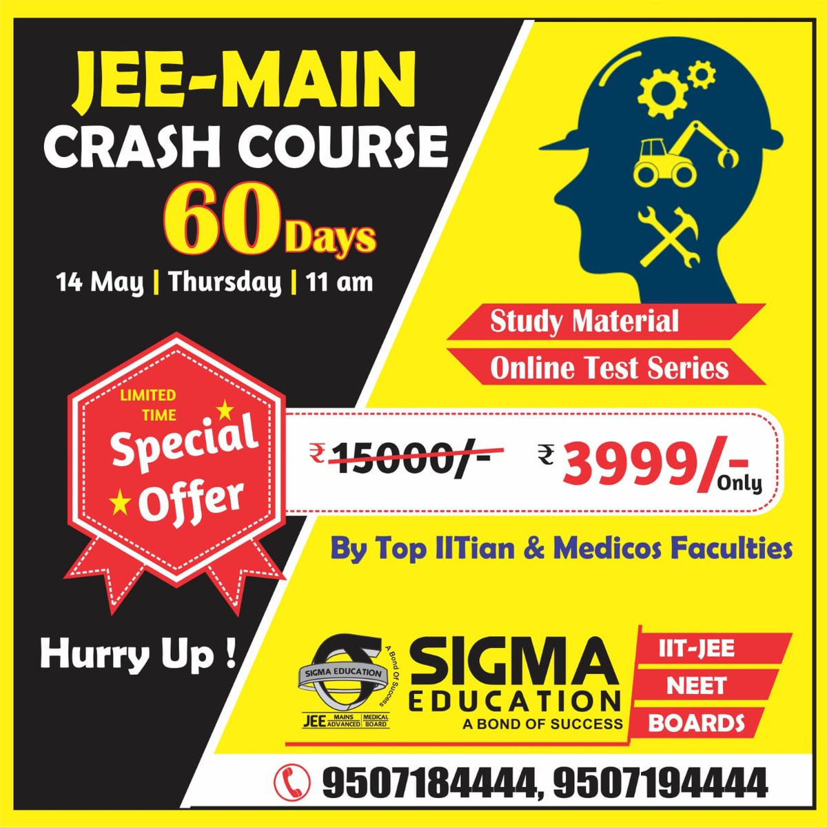 SigmaEducation_'s tweet photo. Exciting news for JEE 2020 Students. Crash Course only @ Rs 3999. Are you lacking in any subjects in your preparation for JEE 2020? Grab JEE Crash course now which is the ultimate answer for all your questions. Click on the link https://t.co/E3SVu8LMxS &amp; join now @SigmaEducation_ https://t.co/516ET3HiTa