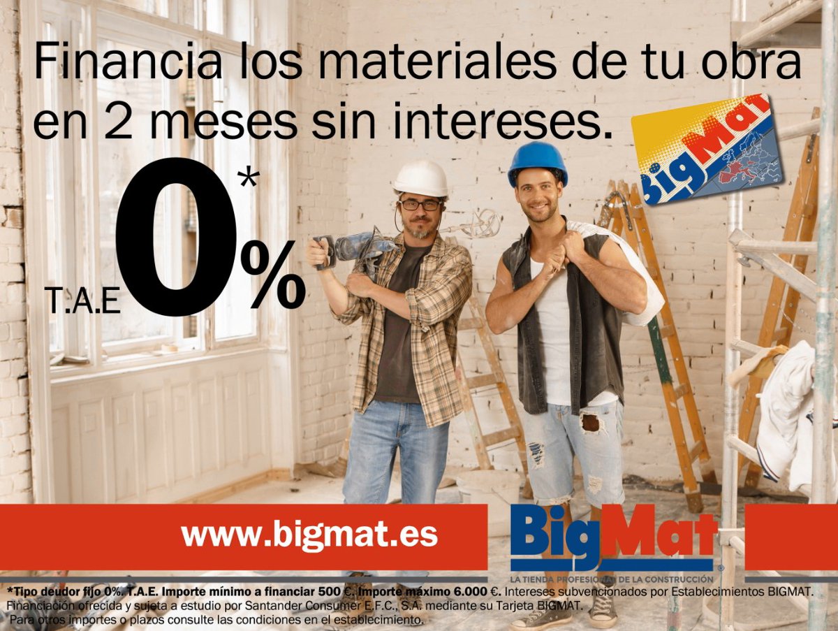 BigMatIberia's tweet photo. ¿Necesitas financiación para tu reforma? Con la tarjeta BigMat te ayudamos a hacer tu proyecto realidad, financia tu obra.  #Reforma #BigReforma #BigMat #BigMatIberia Consulte las condiciones* https://t.co/DNRbIM6v1q