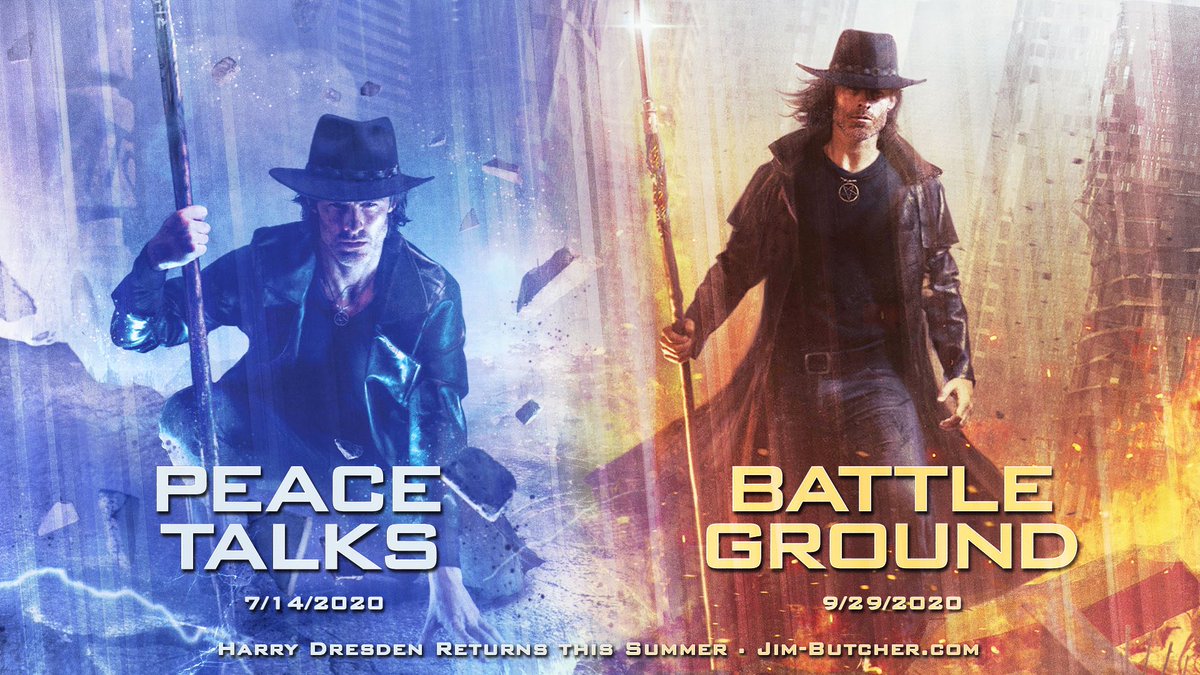 jimbutchernews's tweet photo. We're gonna keep repeating it until all the fans hear the good news! 

Yes, this year, Jim has cooked up a Dresden Duology: a thrilling pair of full-length novels that read like a 2-part episode of your favorite TV show. PEACE TALKS hits 7/14, and BATTLE GROUND follows 9/29! https://t.co/hcyMKK26TM