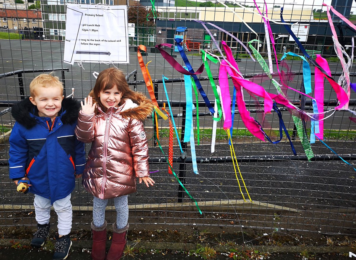 rboyd1138's tweet photo. @BoghallN Ella-Mae and Ben adding their rainbow ribbons to the school gates today ❤️🌈❤️ https://t.co/x52HUj7Ygs