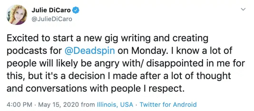 Remember The Man The Blue Checkmarks Bullied, Harassed, Called A "Scab" and "Bootlicker" Until He Quit Deadspin? Now One Of Their Own Took a Deadspin Paycheck and They Are Dead Silent. It's Hypocrisy At Its Worst.  https://www.barstoolsports.com/blog/2450988/remember-the-man-the-blue-checkmarks-bullied-harassed-called-a-scab-and-bootlicker-until-he-quit-deadspin-now-one-of-their-own-took-a-deadspin-paycheck-and-they-are-dead-silent-its-hypocrisy-