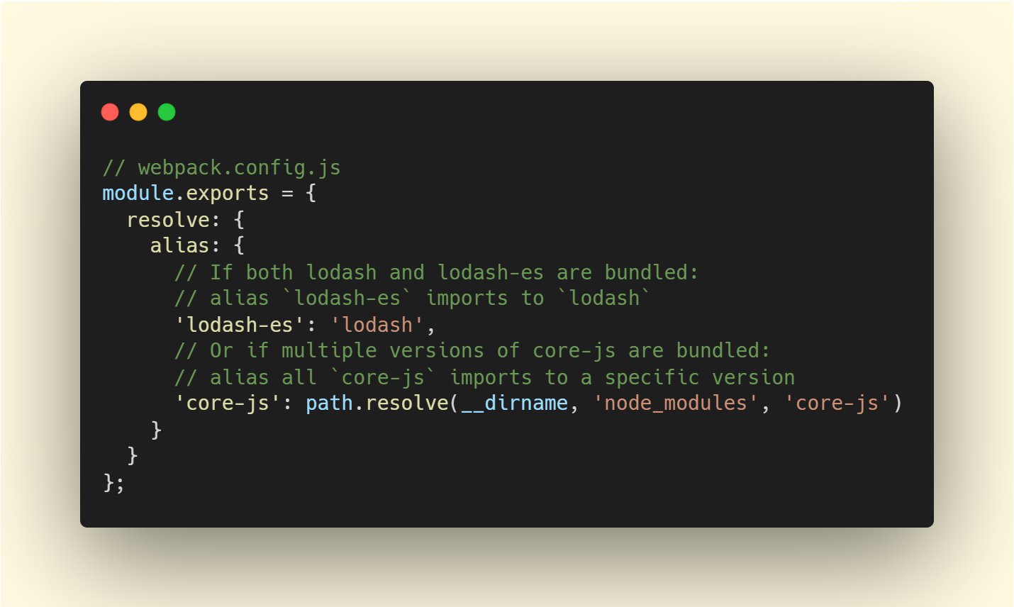 Ivan Akulov on X: "3️⃣ How to deduplicate duplicated packages: a) Use webpack's resolve.alias to deduplicate dependencies: https://t.co/6CrsumEDla Example: https://t.co/n1G5kEItER" / X Ivan Akulov on X: "3️⃣ How to deduplicate duplicated packages: a) Use webpack's resolve.alias to deduplicate dependencies: https://t.co/6CrsumEDla Example: https://t.co/n1G5kEItER" / X