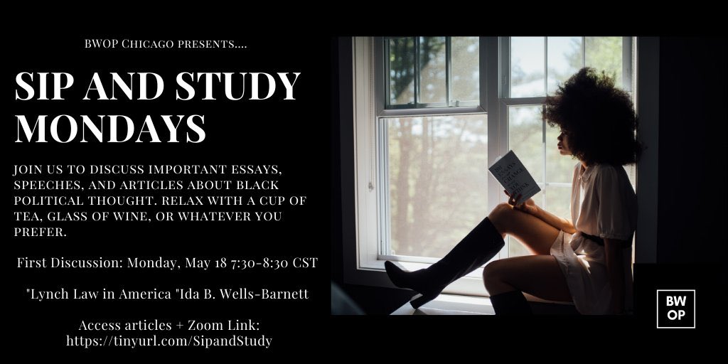 BwopC's tweet photo. THIS EVENING: Please join us at 7:30 CST for our discussion of “Lynch Law in America.”
Email bwopchicagochair@gmail.com with any questions!
#BWOP #SipandStudy https://t.co/a6UqVLg2RZ