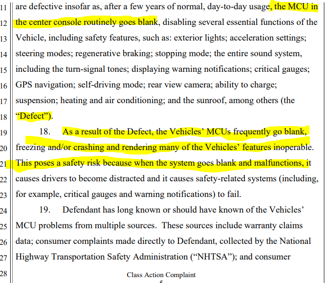 orthereaboot's tweet photo. Fremont, we have another (putative) class action.
@elonmusk does not care about safety, version 72,639.
This time, the lawsuit is over known, insanely well documented $TSLA defect of screens going blank/systems rebooting while the car is in use.
Faragalla vs. $TSLA https://t.co/pEjdz1rDjJ