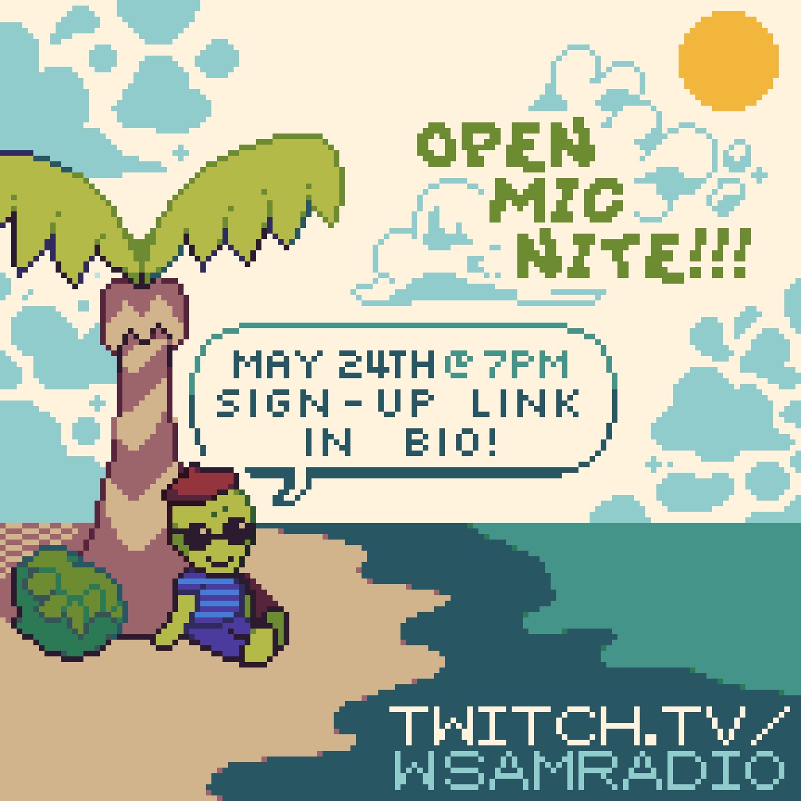 sup y’all? we’re hosting an OPEN MIC! it’ll be live streamed on twitch next sunday!! we have limited spots so go sign up in our bio!
