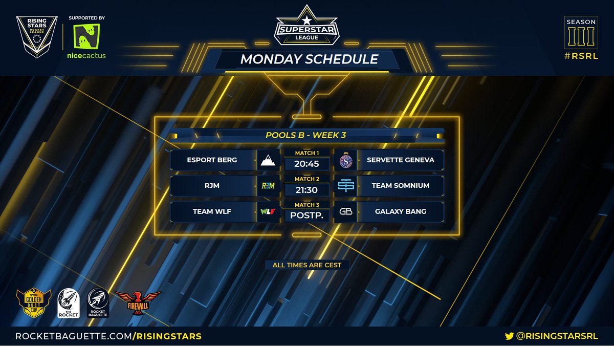 RisingStarsRL's tweet photo. We moved thursday's playday to tonight so that our teams can attend Fusion qualifiers.
We'll have two matchs from Pool B, starting at 8:45 pm CEST! https://t.co/o1OBObGNQF