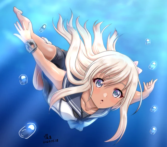 海中のイラストが1時間で描けるわけもなく・・・ #艦これ版深夜の真剣お絵描き60分一本勝負
#艦これ版真剣お絵描き60分一本勝負_20200518 