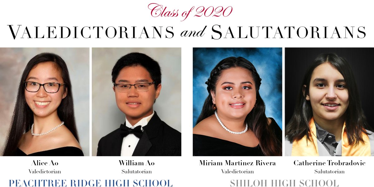 GwinnettSchools's tweet photo. We're putting the focus on members of the Class of 2020– in the classroom, in athletics, and in the arts! Over the next few days, we're honoring valedictorians and salutatorians. Help us celebrate students at Peachtree Ridge HS and Shiloh HS! #seniorspotlight #GCPSClassof2020 https://t.co/iHF3XlAVCh