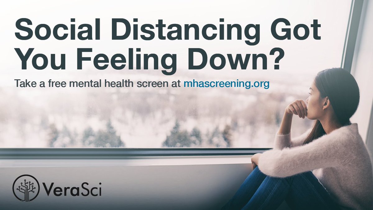 _VeraSci's tweet image. Social distancing got you feeling down? It’s okay to be stressed or overwhelmed! If you’re having a hard time, taking a #mentalhealth screen at mhascreening.org is a quick, free, and private way to assess your mental health and recognize signs of any problems. #mhm2