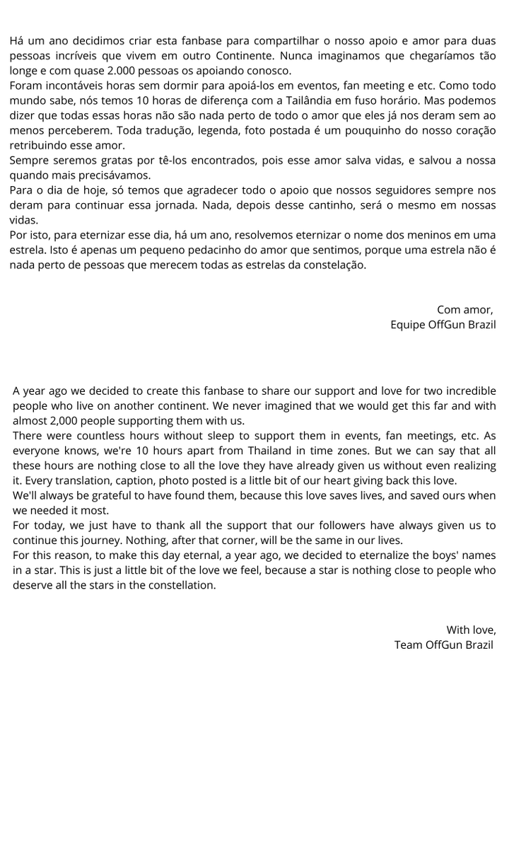OffGunBRA's tweet image. E para a comemoração de 1 ano da nossa fanbase, demos um pouquinho do nosso amor aos meninos em formato de estrela.
Muito obrigada por todos que nos apoiaram até aqui e continuam nos apoiando! 🎉💚

#ออฟกัน #OffGun
#กันอรรถพันธ์ #ออฟจุมพล
