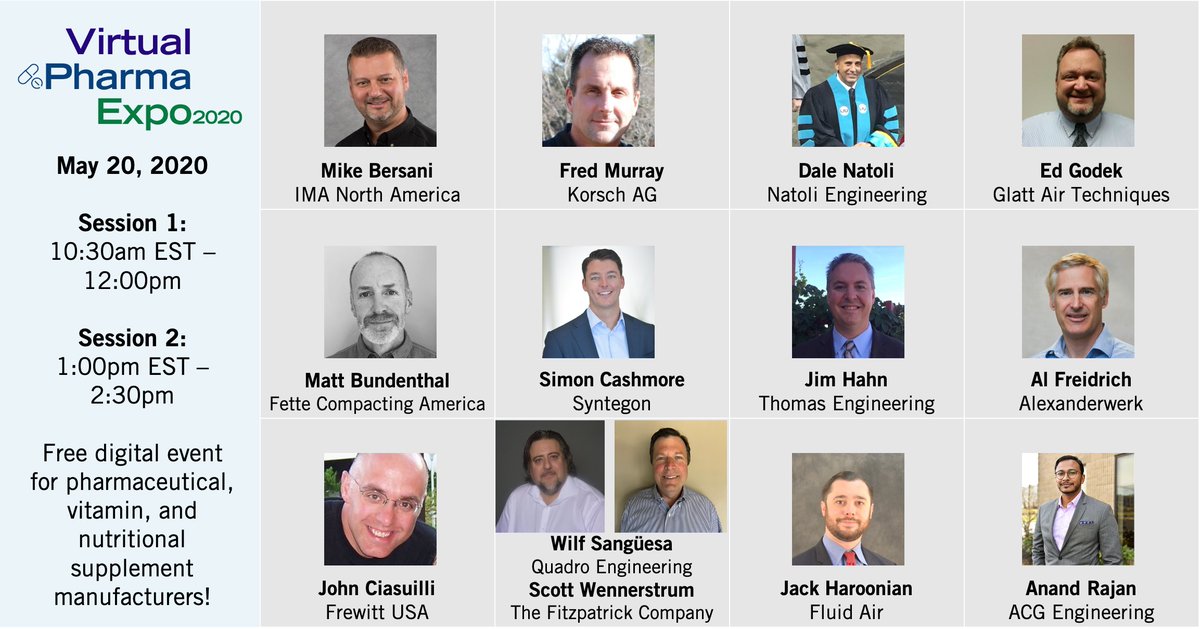 vpharmaexpo's tweet image. Join us Wednesday to learn from pharma equipment leaders! Registration is free: vpharmaexpo.com

#vpharmaexpo #interphex #dcat #cphi