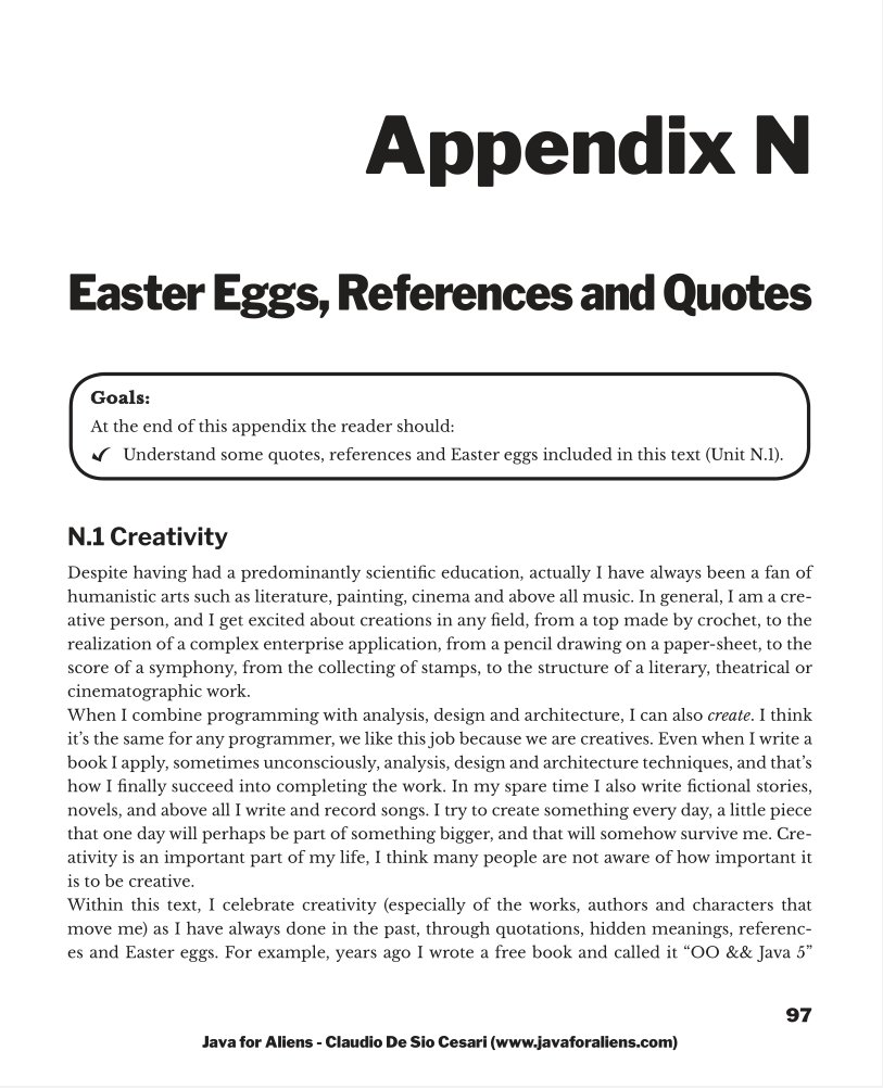 cdesio's tweet image. Sixth update of the online downloadable material for Java for Aliens, 833 pages of appendices and exercises + new source code zip file. javaforaliens.com
#java #java13 #JavaForAliens
