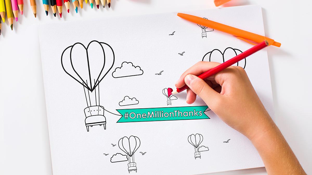 Help us send #OneMillionThanks to healthcare workers with a colorful work of art. Make your own, or use this free #coloringpage to show your support. Visit social.la-z-boy.com/Ma1W to download and find more ideas.