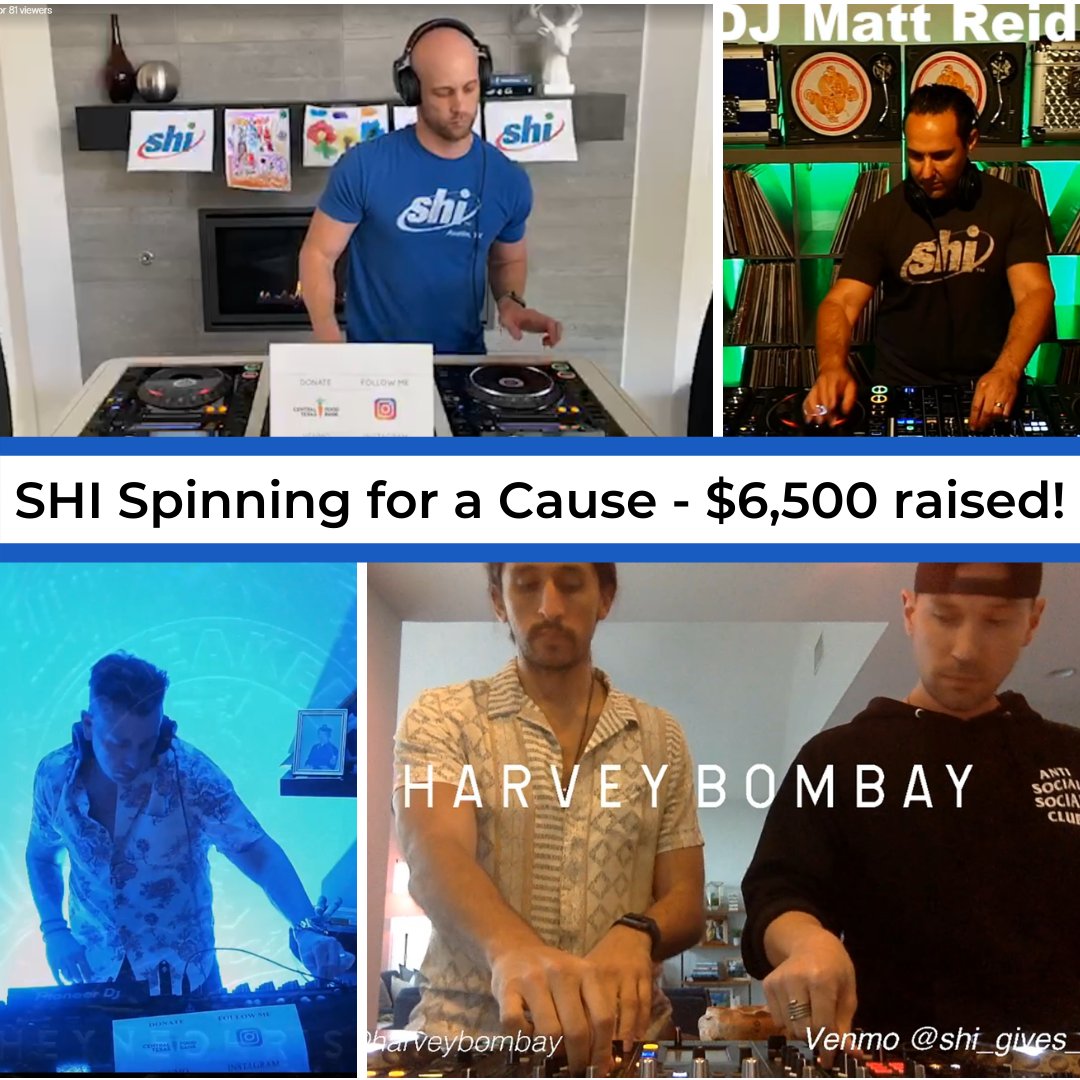SHIRecruiter's tweet photo. We'd love to give a huge thanks to our SHI team for stepping up and raising $6,500 for the Central Texas Food Bank! SHI recently hosted Spinning for a Cause, a live living room DJ set featuring 5 of SHI's own talented producers. #WhySHI https://t.co/m0EgsOmfzg