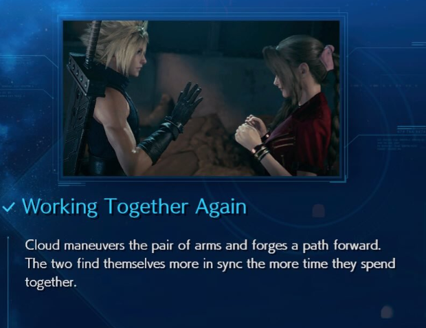  Nomura said that even though Cloud usually keeps others at a distance, he and Aerith naturally grow closer together. This is reiterated in the actual game, too. https://twitter.com/CloudxAerith/status/1255318549037449218