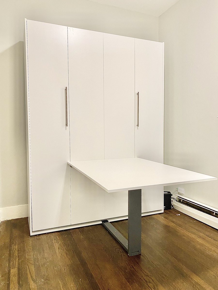 MurphybedsBroR1's tweet image. Patel’s 3rd bedroom/home office in Union City, NJ is tiny so he created the perfect multifunctional space thanks to a queen size Murphy bed with drop table! #Murphybeds #Maximizespace #droptable #homeoffice #anotherspacetransformed #nobodydoesitbetter