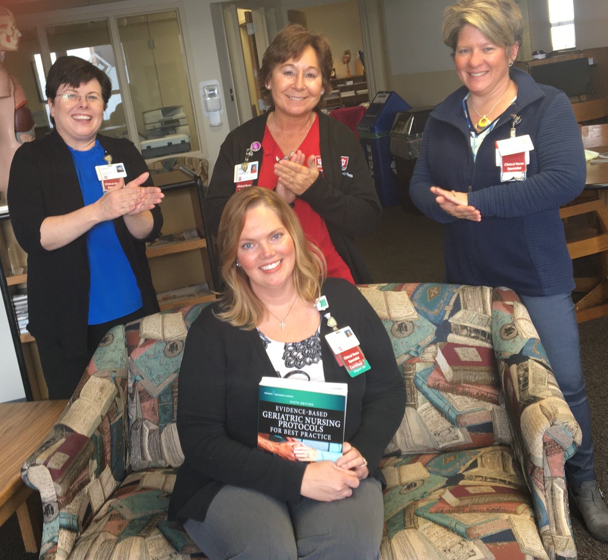 Pavila1Trish's tweet photo. New book in the Medical Library: Evidence-Based Geriatric Nursing Protocols for Best Practice, with our own CNS Michelle Kidd, MS, APRN, ACNS-BC, CCRN-K as author for the chapter  "Prevention of Catheter-Associated Urinary Tract Infection". Way to go Michelle! @IUHealthECR https://t.co/2Bm1lICkyn