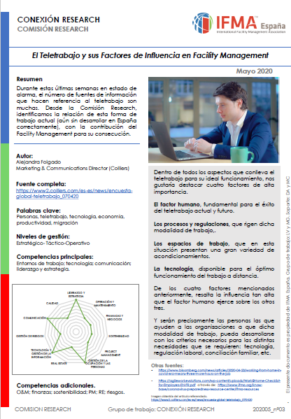 🧐El #teletrabajo y sus factores de Influencia en #FacilityManagement. 👇Te dejamos la ficha que han editado dsd nuestra comisión de trabajo de #ConexiónResearch, q seguro te viene muy bien☺️! Puedes descargarla aquí 👉ifma-spain.org/wp-content/upl…. La hemos difundido en el #Newsletter