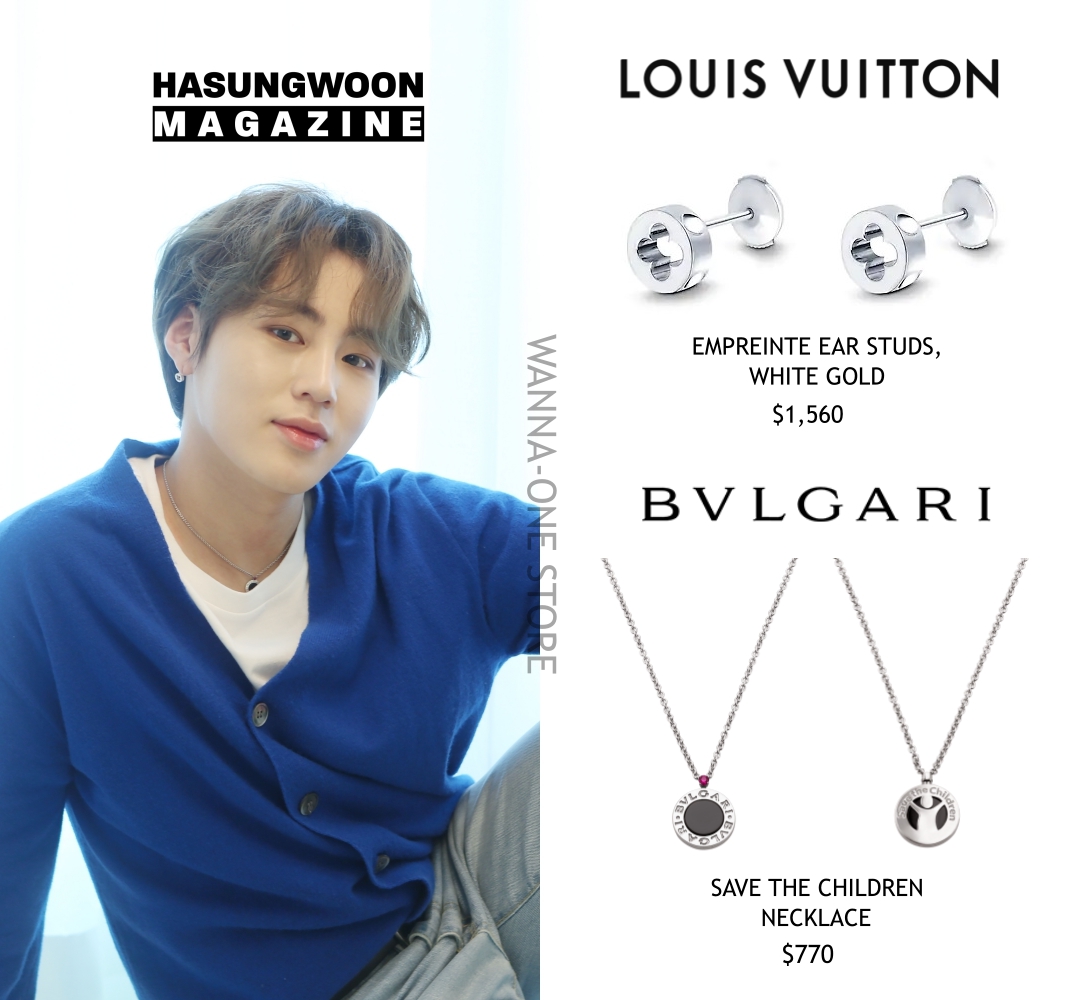 WANNA-ONE STORE on X: [200514 Seng Magazine] #하성운 #HaSungwoon LOUIS VUITTON  : EMPREINTE EAR STUDS, WHITE GOLD ($1,560)  BVLGARI  : SAVE THE CHILDREN NECKLACE ($770)    / X