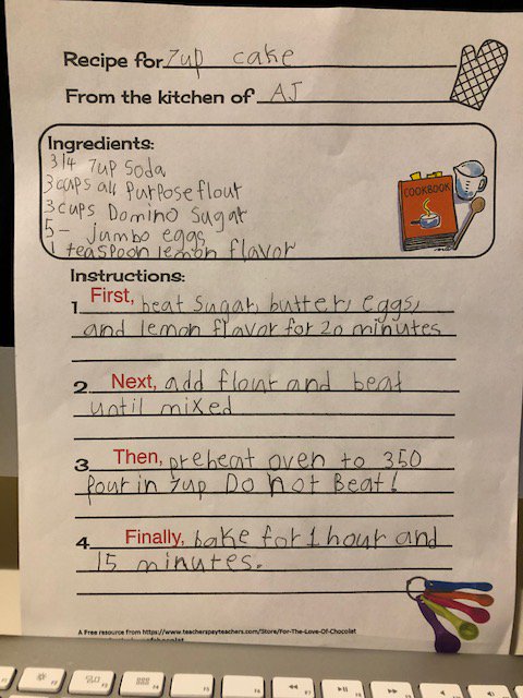 GablesGator's tweet image. 2nd grade AJ creating and then making her own recipe.  Great job!  And awesome way to incorporate all your studies...
#mathsciencewritingreading #futureauthor #futurebaker #looksdelicious @lori_celiberti @Jloveland7 @LaurenGanley @TamiCrader @DrSAMillaway