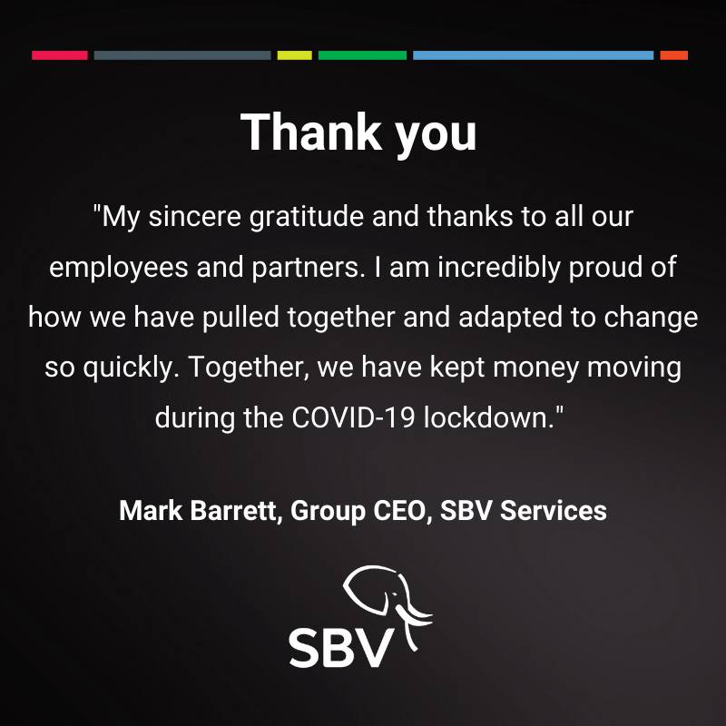 SBVSouthAfrica's tweet photo. Thank you to our employees and industry partners who have worked together to #keepmoneymoving. https://t.co/5KKHx20qAW