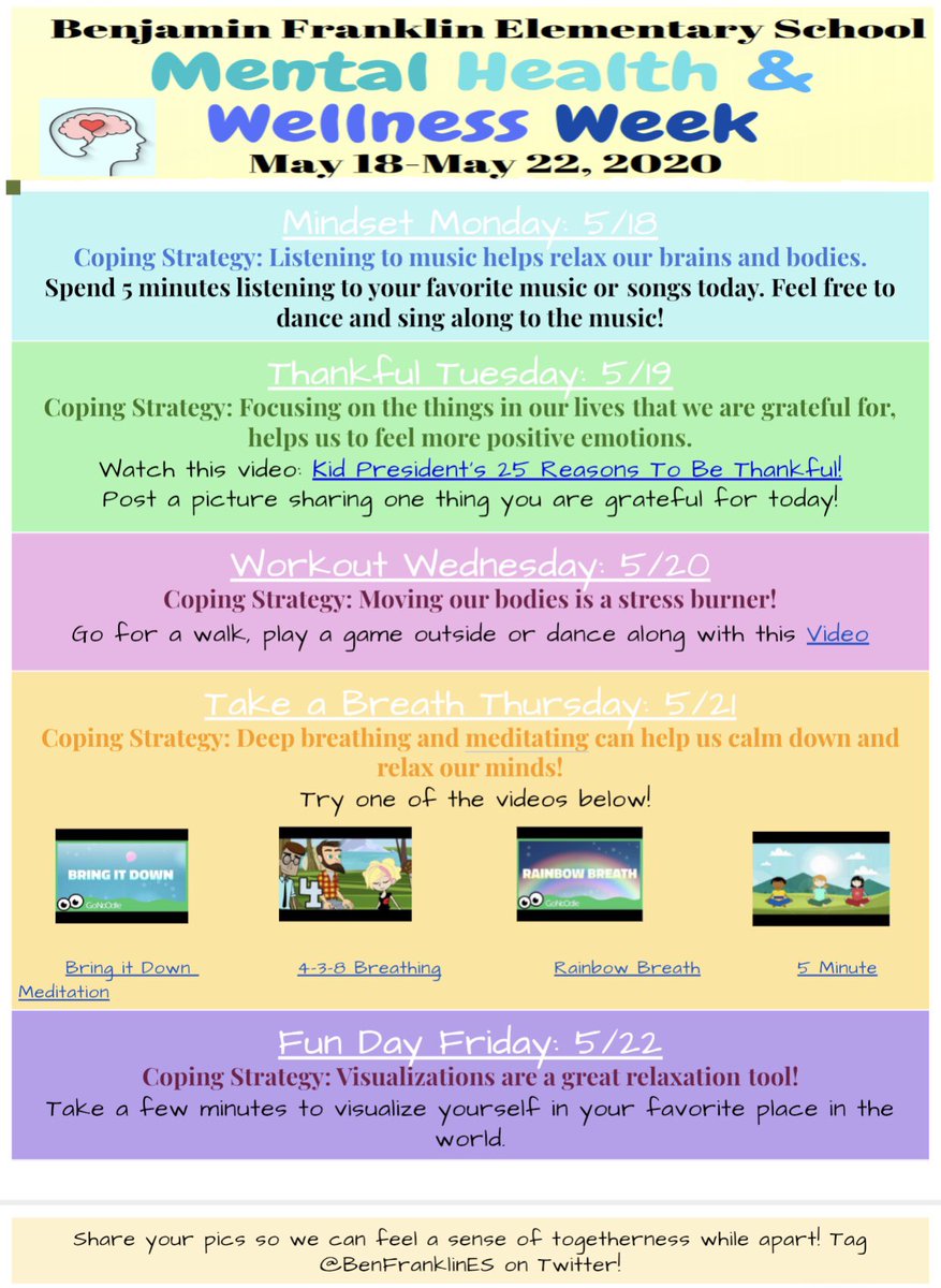 This week Benjamin Franklin Elementary School will be participating in Mental Health and Wellness Week! 💚 <a href="/BenFranklinES/">Ben Franklin School</a> #ShineBrightEdison