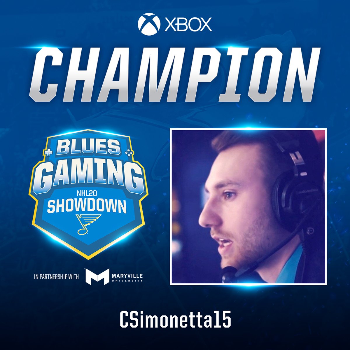 bluesgaming's tweet photo. Congratulations to @CMS_74_ who claimed the #BluesGaming NHL 20 Open Showdown championship on Xbox One this weekend! https://t.co/86MjJBQ2Fx