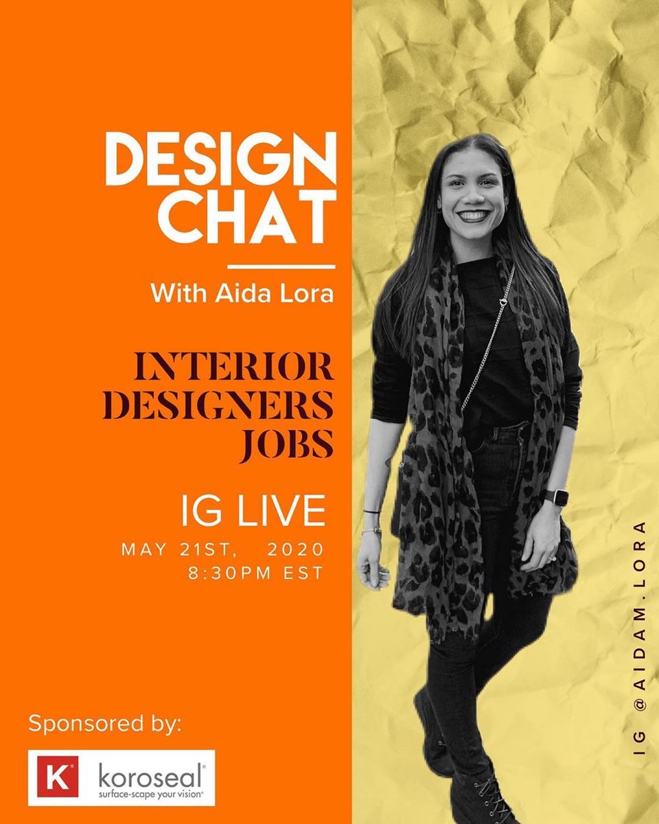 fiuinteriors's tweet photo. Join FIU alumna Aida Lora for #DesignChat 💭this upcoming Thursday, 5/21 via IG LIVE 8:30pm. This is perfect timing to chat about all different job interior designers could perform. Aida will discuss specific roles that interior designers are capable to fill in the market. https://t.co/yumNw8qtSH