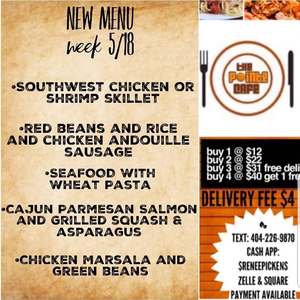 NEW MENU FOR THIS WEEK! 
HIT UP @THE_POINTE_CAFE FOR SOME FINGERLICKIN GOOD FOOD! 🍽🍝🍲🥘🥗
PLACE YOUR ORDERS, DELIVERY ONLY!
TEXT 404.226.9870
TELL THEM DJ D-ROCC SENT YOU! 
#ATLEATS #ATL #ATLANTA #ATLFOODIE
#ATLFOOD #ATLTAKEOUT #FOODINATLANTA 
#ROCCSTAMPED®