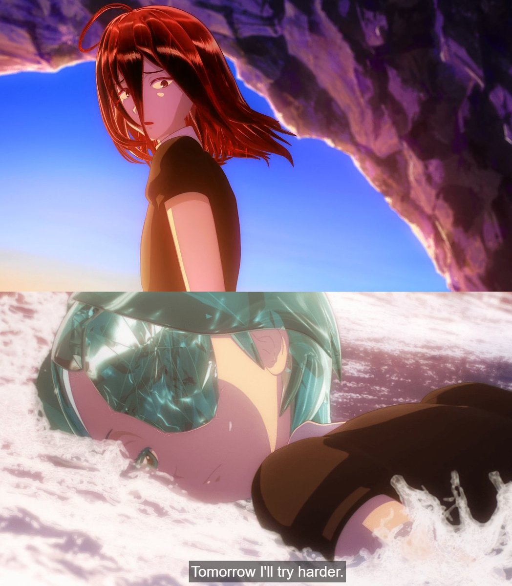 manga and anime scenes for comparison!!! ?vol 2 rly showed how earnest and selfless phos used to be and i love that. they riskily ventured into the sea to find a solution for shinsha and prioritized their wellbeing before their own without hesitation.....tears up a little.. 