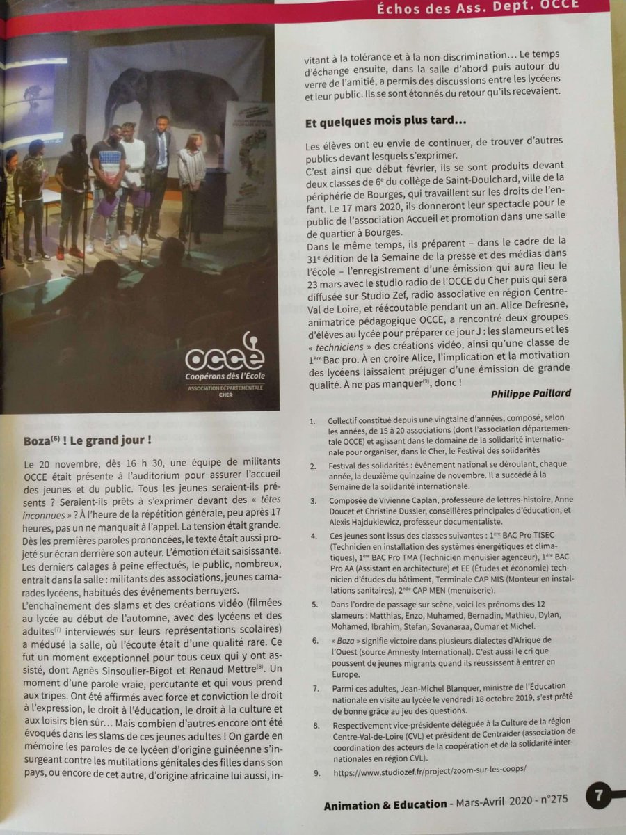 cvlj2berry's tweet photo. Bravo aux slameurs,vidéastes et techniciens qui se sont produits dans le cadre du projet « festisol-droits de l’enfants! »👏 À lire un article paru dans la revue nationale de l’Office Central de Coopération à l’École. https://t.co/fytxNlrqFP