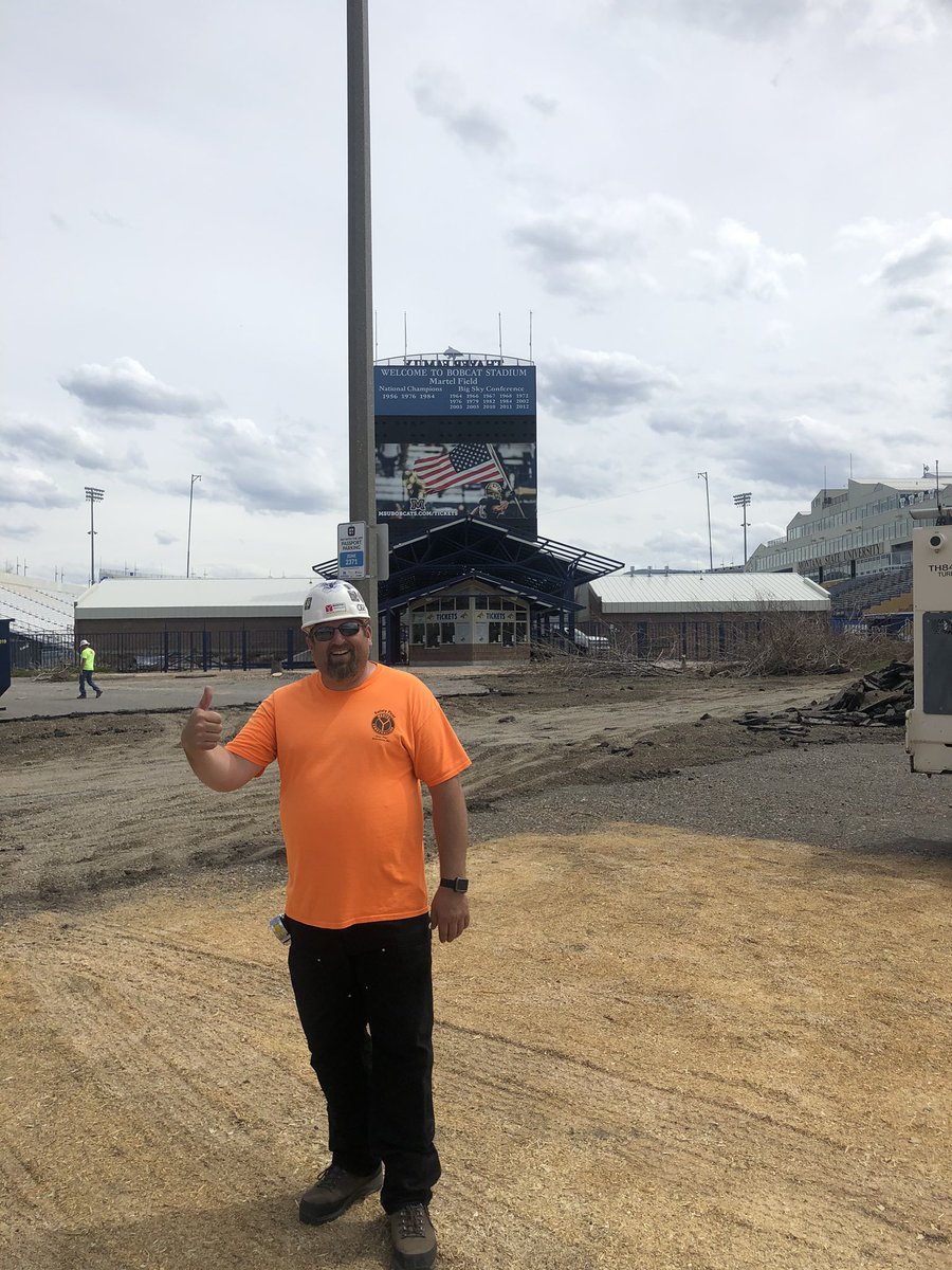 Hout_LakeCity's tweet photo. Love seeing construction on the new football facility! Also love that it’s being built by diehard Cats fans like Forrest! #BuildingInBozeman https://t.co/1LjmCNAnw8