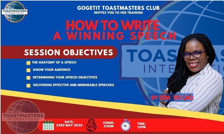 GogetitTMC's tweet photo. For inquiries on joining our meeting via zoom please call 08023884207

#publicspeaking #speechwriting #toastmasters https://t.co/c9OR4BLGjB
