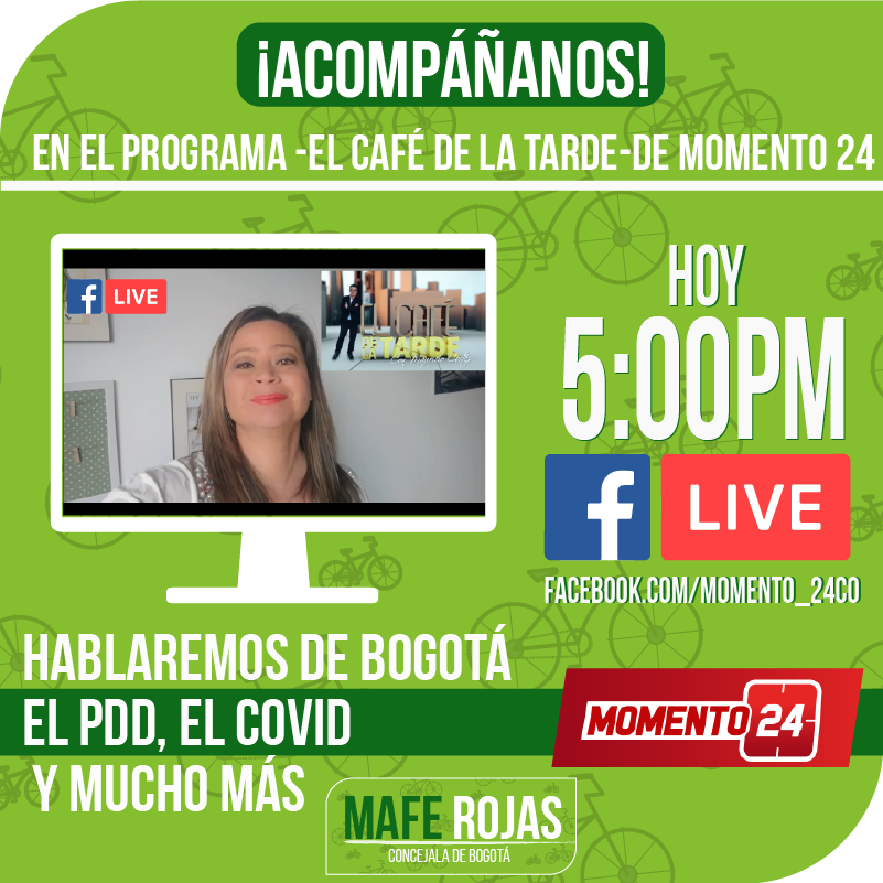 maferojas's tweet photo. Hoy estaremos hablando en FB Live en el programa El Café de la Tarde, de @momento24co sobre el Plan de Desarrollo, el #COVIDー19  y mucho más. 
Así que los espero hoy a las 5PM en este enlace 👇🏻 
https://t.co/4osVw8Ic8H https://t.co/lgrYKn33l8