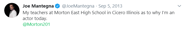 Morton201's tweet photo. 👀 We spy a Morton Varsity ‘M’ behind Actor, @JoeMantegna , who was on @espn's #TheLastDance last night. Mantegna graduated from Morton East in 1965 and he attributes his acting career to his teachers at Morton. He is #MortonPride! #OrgulloMorton https://t.co/Yt4s6EIdo3