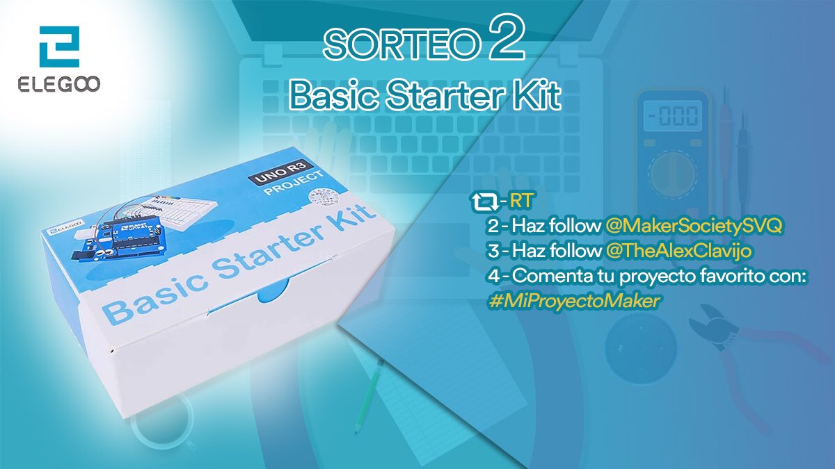 TheAlexClavijo's tweet photo. ¡SORTEAMOS 2 #BasicStarterKit @Elegoo_Official!

Para participar, sólo tienes que:

✅ Haz RT
✅ Seguir a @MakerSocietySVQ
✅ Seguir a @TheAlexClavijo
✅ Comenta en el tweet usando el hashtag: #MiProyectoMaker

El sorteo comienza el 18/05/2020 y finaliza el 28/05/2020. ¡Suerte🍀! https://t.co/7OhUlypA35