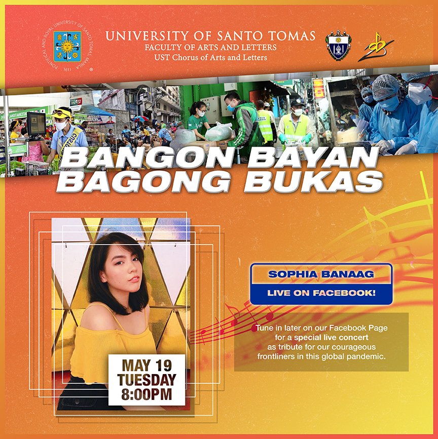 ustabchorale's tweet photo. Tune in with ABC’s current Junior Public Relations Officer, Sophia Banaag, live TONIGHT at 8 for Bangon Bayan, Bagong Bukas!

Catch her give tribute to our frontliners, standing by ABC in our silver anniversary!

#ABCSilverAndBeyond
#TIMELES25YMPHONY https://t.co/pn02nE6JdE