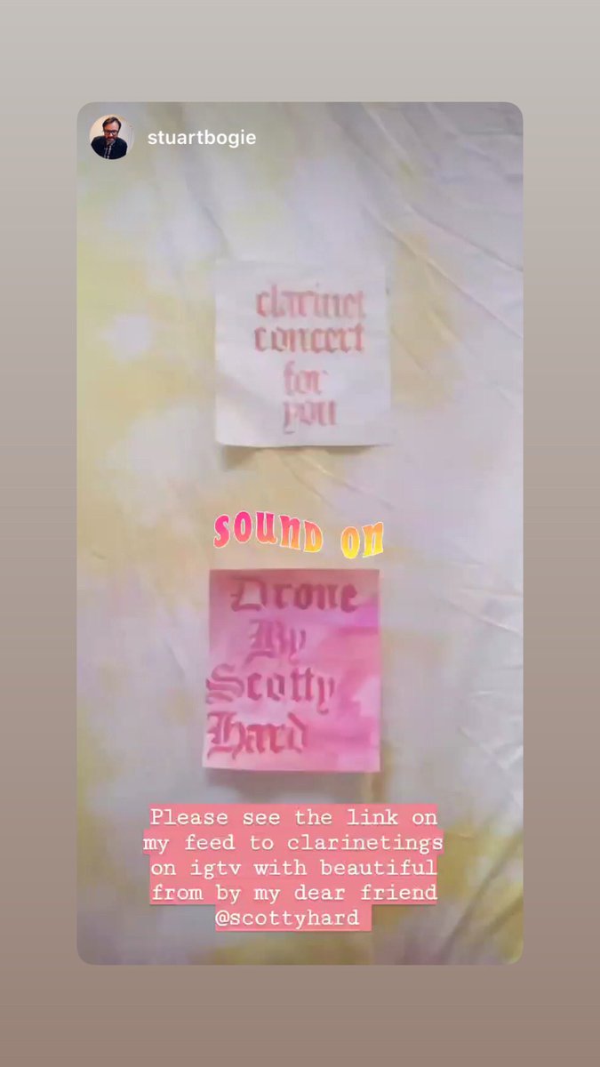 Scotty Hard (@scottyhardmusic) on Twitter photo Stuart Bogie has been doing beautiful morning clarinet concert/meditations on IG.
I like them so much I made a drone for him! Listen every morning, usually around 9am. Great way to start your day. Find this and past performances on YouTube. <a href="/stuartbogie/">Stuart Bogie</a> #clarinetings Stuart Bogie has been doing beautiful morning clarinet concert/meditations on IG.
I like them so much I made a drone for him! Listen every morning, usually around 9am. Great way to start your day. Find this and past performances on YouTube. <a href="/stuartbogie/">Stuart Bogie</a> #clarinetings